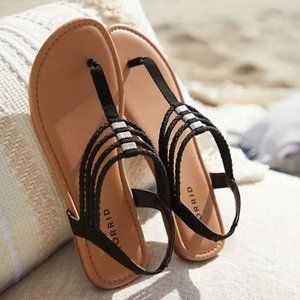 BLACK FAUX SUEDE BRAIDED RHINESTONE SANDAL